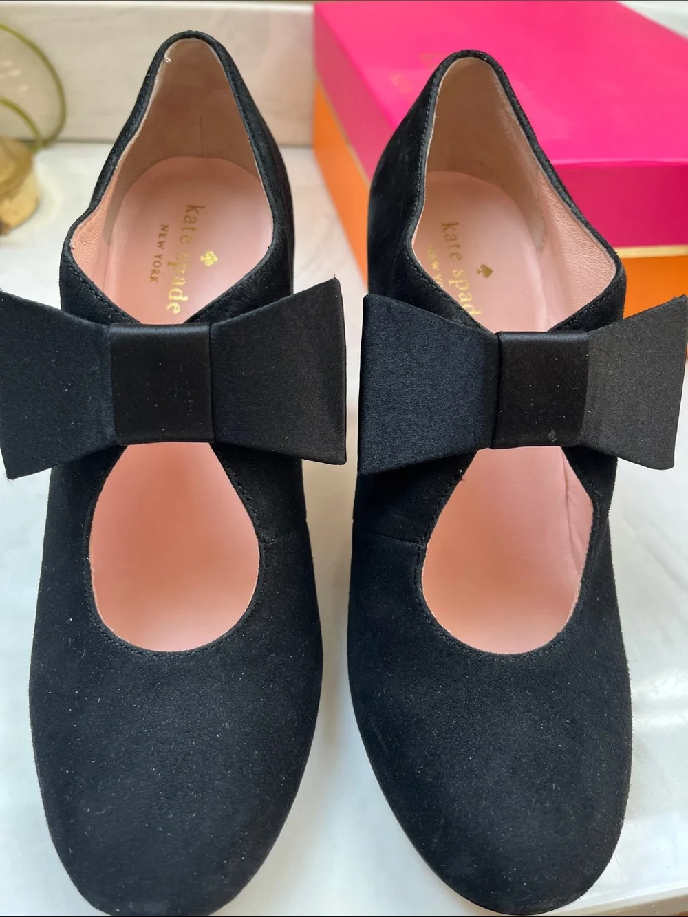 kate spade Black Suede Bow Mary Jane Heels